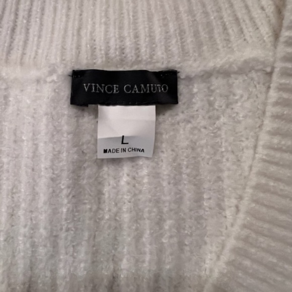 NWT Vince Camuto Women's Oversized Large V-Neck Fuzzy Knit Cozy Creme Vest - Picture 4 of 8